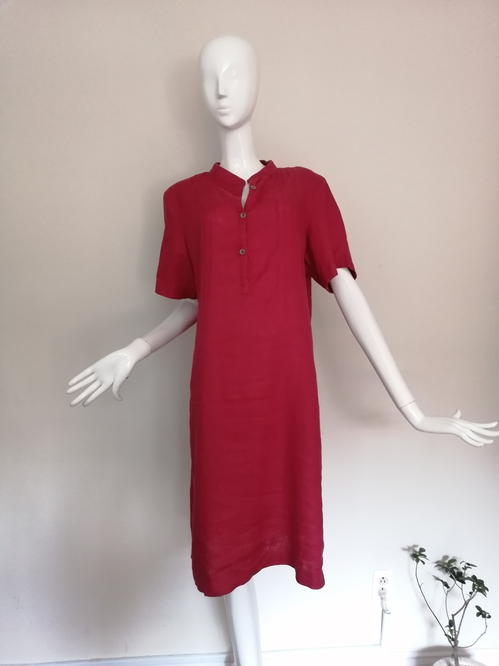 100% linen❤️Silhouette Berry Short-Sleeve V-Neck Midi Dress - Picture 3 of 7